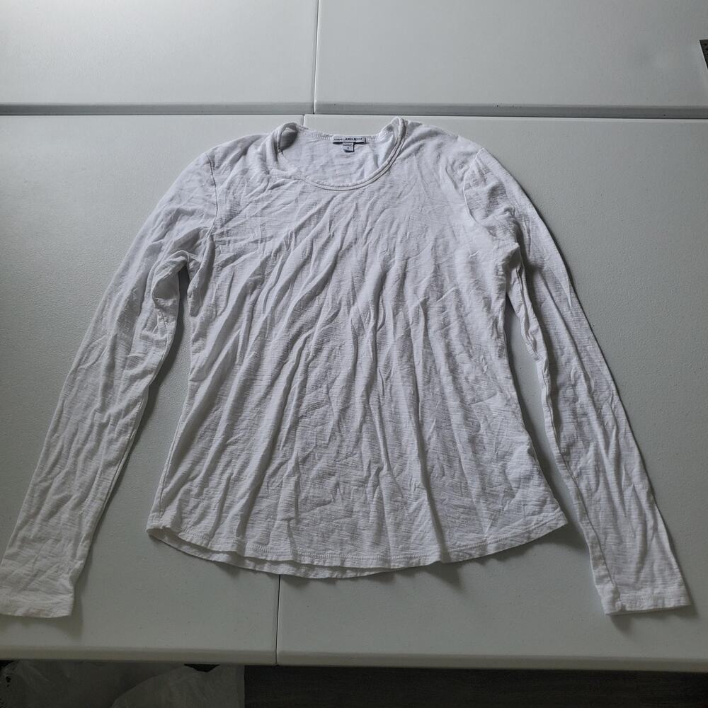 James Perse Shirt Mens 3 Large White Cotton Modal Long Sleeve Crewneck Soft Tee